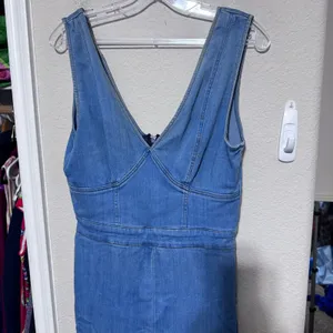 Blashe Denim Jumper Stretch Jumpsuit Blue V-Neck Back Zip Womens Large thumbnail 2