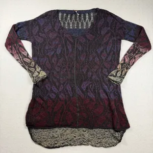 Free People Dark Berry Ombre Jacquard Knit Tunic Sweater Women’s M thumbnail 1