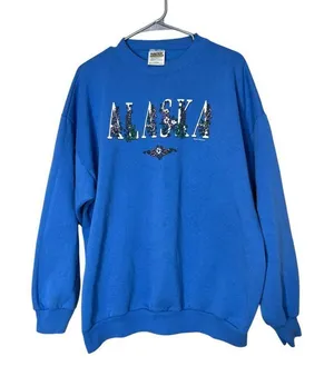 Vintage 90s Alaska Tultex Crewneck blue Sweatshirt Size XL‎ thumbnail 1