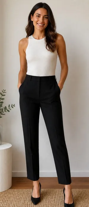 Zara Women's Black Tuxedo Dress Pants Satin Waistband Size L thumbnail 1