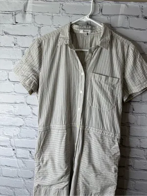 Madewell Cream and Navy Striped Button-Up jumpsuit wide leg size large thumbnail 4
