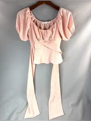 Altar'd State S Balletcore Blush Pink Puff Sleeve Wrap Crop Top thumbnail 7