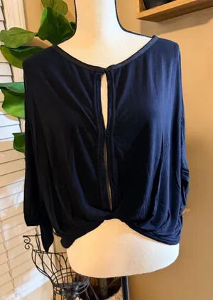 Free People Black Twist-Front Blouse thumbnail 1