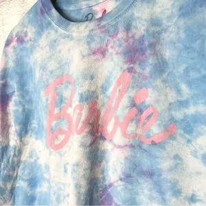 Barbie Tie Dye Cropped T-Shirt Top - Blue Pink Purple Size Large thumbnail 4