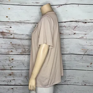 Denim & Co. Size 3X Tan & White Stripe Crew Neck Cool to Touch Jersey Blouse Top thumbnail 2