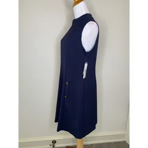 NWT Harper Rose Navy Blue Shift Dress Mod 60s Style Front Gold Buttons Sz 8 thumbnail 4