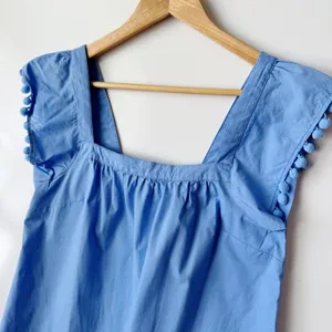 J.Crew‎ Blue Pom Pom Top Square Neck Sleeveless Blouse Size 00 thumbnail 4