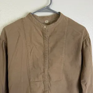 Snidel Button Up Top Womens Size 0 Tan Corduroy Long Sleeve Tie Back Casual * thumbnail 3