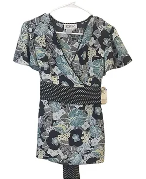 Adrianna Papell Faux Wrap 100% Silk Blouse Size 6‎ Floral Flutter Sleeve Career thumbnail 1