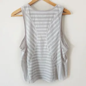 Lululemon White Mesh Cropped Running Striped Tank Top Shirt Size L? READ DESCRIP thumbnail 2