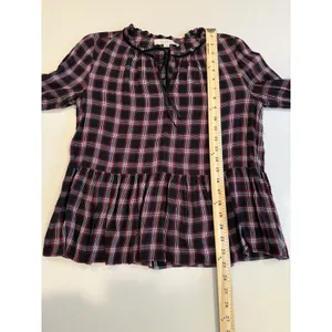Loft Blouse Womens Small Plaid Ruffle Preppy Academia Twee Travel Collegiate thumbnail 5