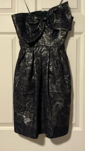 Rebecca Taylor Bow‎ Strapless Blue Silver Metallic Floral Dress ASO Taylor Swift thumbnail 1