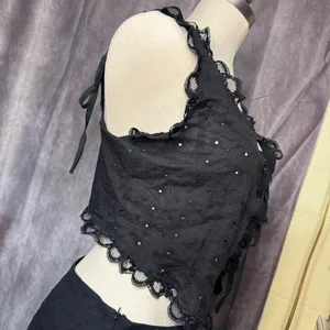 2 Pc Set Eyelet Embroidery Lace Tie Front Crop Top and Mini Skirt Set Summer thumbnail 6