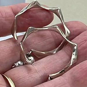 Silver plated dangle hoops organic shaped thumbnail 5