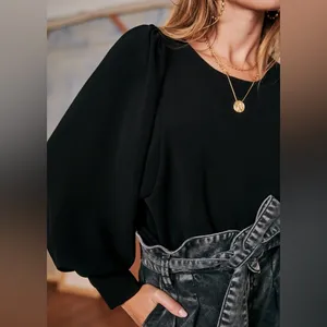 Sézane Bénédicte Blouse Black FR 34 US 2 Small‎ Boho Balloon Sleeve Crepe Top thumbnail 4