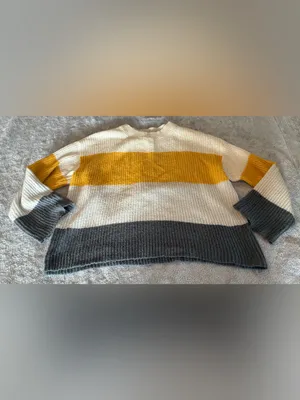 Women’s bp Striped Crewneck Cropped Sweater - Mustard, Cream & Charcoal Size M thumbnail 2