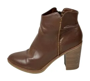 Mia Patton Women's Brown Faux Leather Pointed Toe Block Heel Ankle Booties 7.5 thumbnail 1