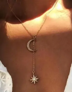 Sun Moon Gold Choker Y-Drop Necklace Celestial New thumbnail 1