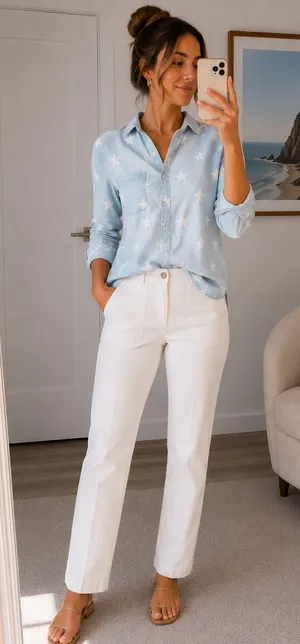 Old Navy Star Print Chambray Button-Down Shirt – XS thumbnail 1