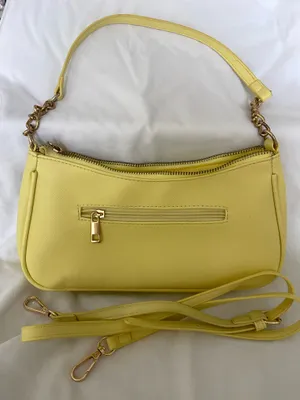 Yellow Solid Shoulder Bag Zip Closure Gold Hardware w/ Detachable Strap thumbnail 1