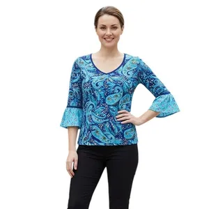 Vera Bradley Blue Daisy Paisley Kelsey Bell Sleeves Flutter Top, M SRP: $60 thumbnail 2