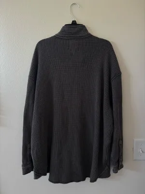 Aerie Women’s Lumberjane Waffle Knit Shacket Button-Up Shirt Dark Grey XS thumbnail 3