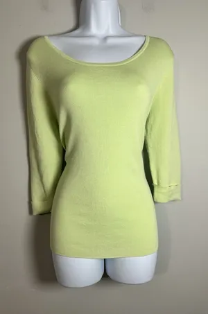 VTG Belford for Neiman Marcus Lime Green Knit Top - 3/4 Sleeve‎ Cotton Blend M thumbnail 1