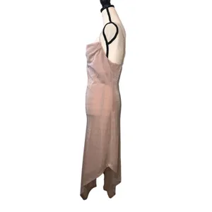 Revolve Donna Mizani Carrie Midi Dress Pink Nude Size S Metallic Asymmetric Hem Coquette thumbnail 5
