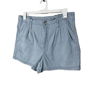American Eagle Mom Shorts Size US 14 Striped Light Blue Pleated High Rise Casual thumbnail 2