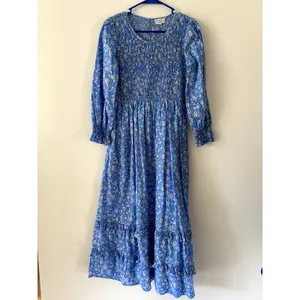 Pink City Prints Tuckernuck Blue Smocked Tiered Long Sleeve Dress Size XS thumbnail 2