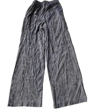 Eileen Fisher? Cotton Linen Wide Leg Pants Women's 12 Stripe Blue Made In Canada thumbnail 1