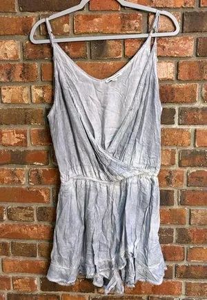 American Eagle womens chambray crossover front ruffle skort romper blue large thumbnail 1