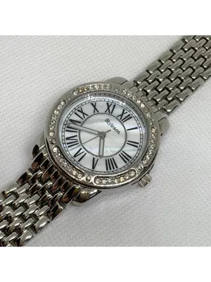 Style & co silver tone women watch rhinestones mop dial Roman 6.5” running thumbnail 2