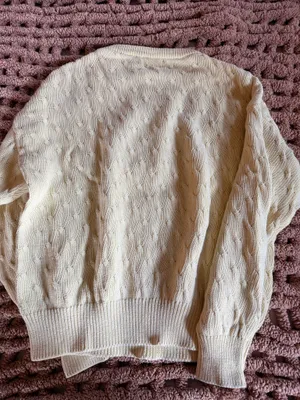 Benetton Vintage Made in Italy Cable Knit 100% Cotton Sweater Butter Yellow Crewneck thumbnail 3