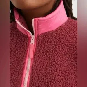 Aerie Dream Sherpa Quarter Zip Sweatshirt, Cherry Pink/Hot Pink, Size Medium thumbnail 3