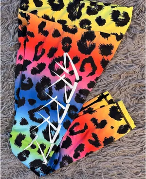 Grrrl Clothing Rainbow Leopard Print Scrunch Butt Leggings Multi Color Logo S thumbnail 1