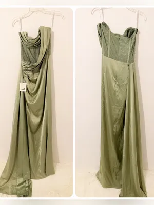 NWT Miss Circle Holly Basil Crystallized Corset Slit Satin Gown Maxi Sz Medium * thumbnail 3