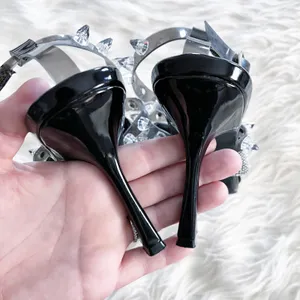 Steve Madden Lightning Rhinestone Stud Heels Black Y2K Sandals thumbnail 7