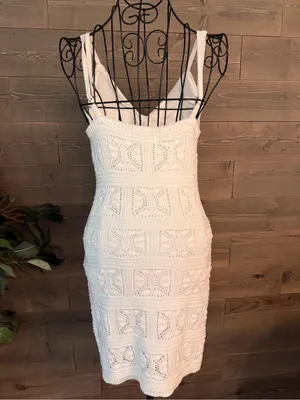 Olive and oak crocheted knit body con dress thumbnail 3