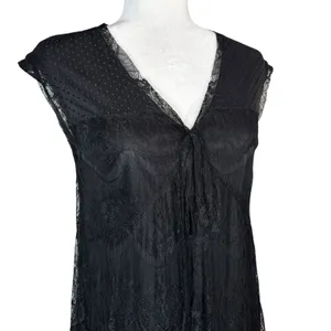 Garnet‎ Hill Babydoll Dress S Sheer Lace Overlay Bow Tie Whimsigoth Dark Fairy thumbnail 4