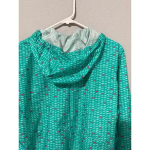 Columbia Womens Windbreaker L Teal Pink Geometric Full Zip Hooded Jacket Rain thumbnail 12