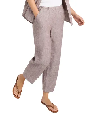 Quince NWT Women’s Size M Taupe Brown Chambray European Linen Straight Leg Pants thumbnail 3