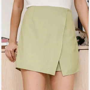 NEW Lulu’s Light Green Overlapping Linen Blend Mini Skort Women’s Large thumbnail 1