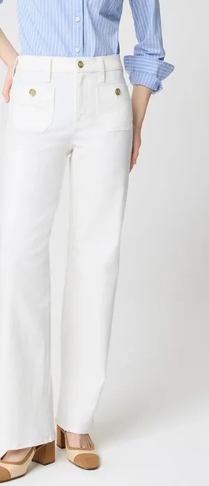 J.Crew White Jeans Full-Length Slim Wide-Leg thumbnail 1