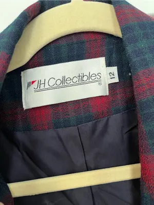 Vintage Red Green Navy Plaid Double-Breasted Blazer gold button wool HOLES thumbnail 4