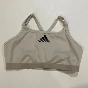 Adidas Sports Bra Beige Tan Logo Strappy Back Size L thumbnail 2