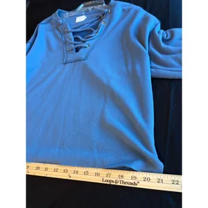 Aerie Lace Up V-Neck Sweatshirt Blue Raw Hem XXS Y2K thumbnail 2
