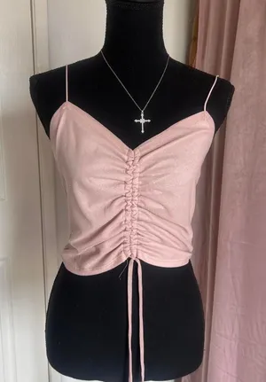Pink ruched tie front cami top Size L thumbnail 1