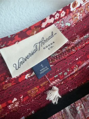 Universal Thread Red Floral Tie-Neck Long Sleeve Blouse thumbnail 2