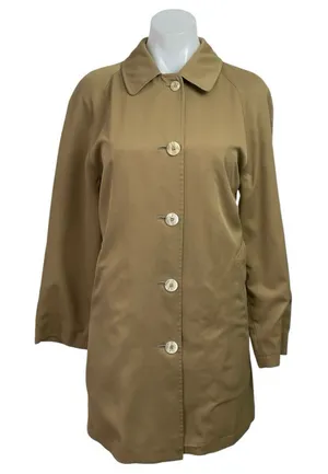 Burberry Women's Tan Long Sleeve Collared Button Down Midi Coat Jacket Size L thumbnail 1